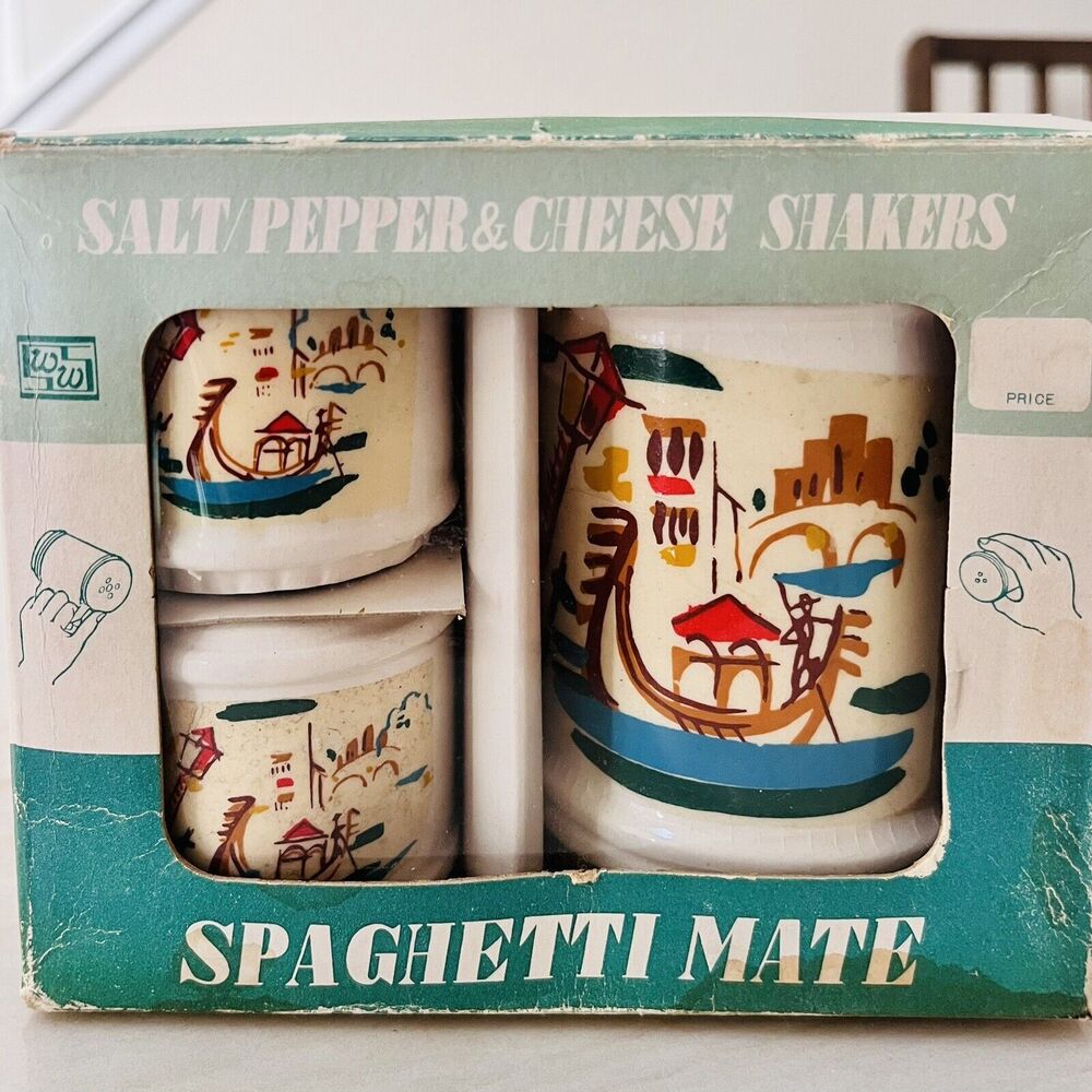 Vintage Westwood San Francisco Spaghetti Mate Salt Pepper & Cheese Shakers Japan